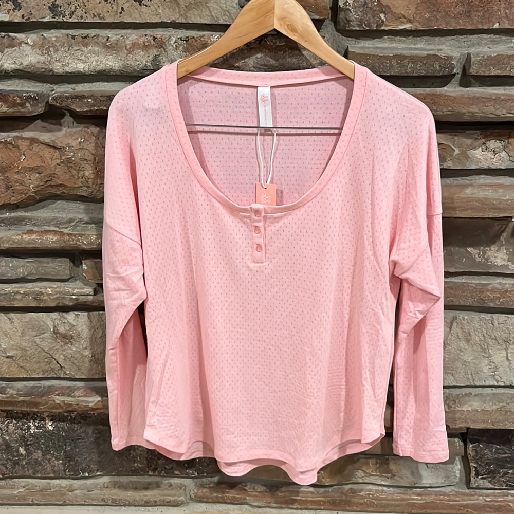 Mentionables Pink Henley Scoop Neck Long Sleeve Lounge Top